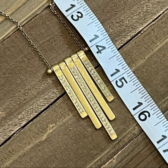 J.Crew Vertical Bar Brass Rhinestone Necklace - Picture 6 of 7